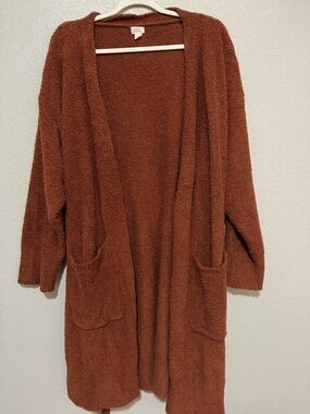 stars above Rust Brown Plush Open-Front Cardigan